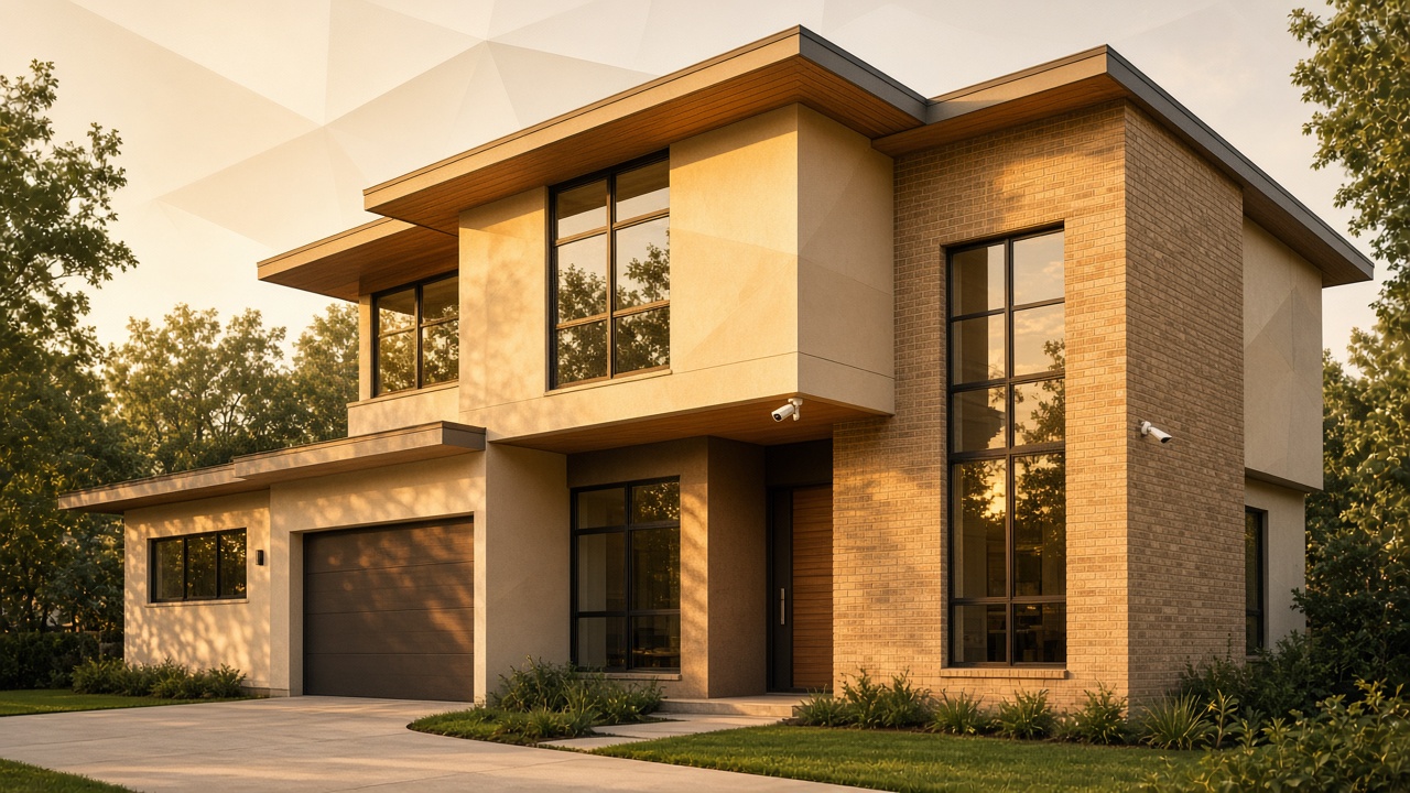 Houston home with discreet security cameras at golden hour